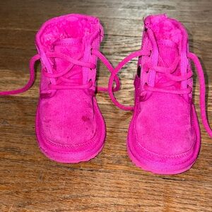 UGG Kids Bright Pink Suede Lace-Up Boots